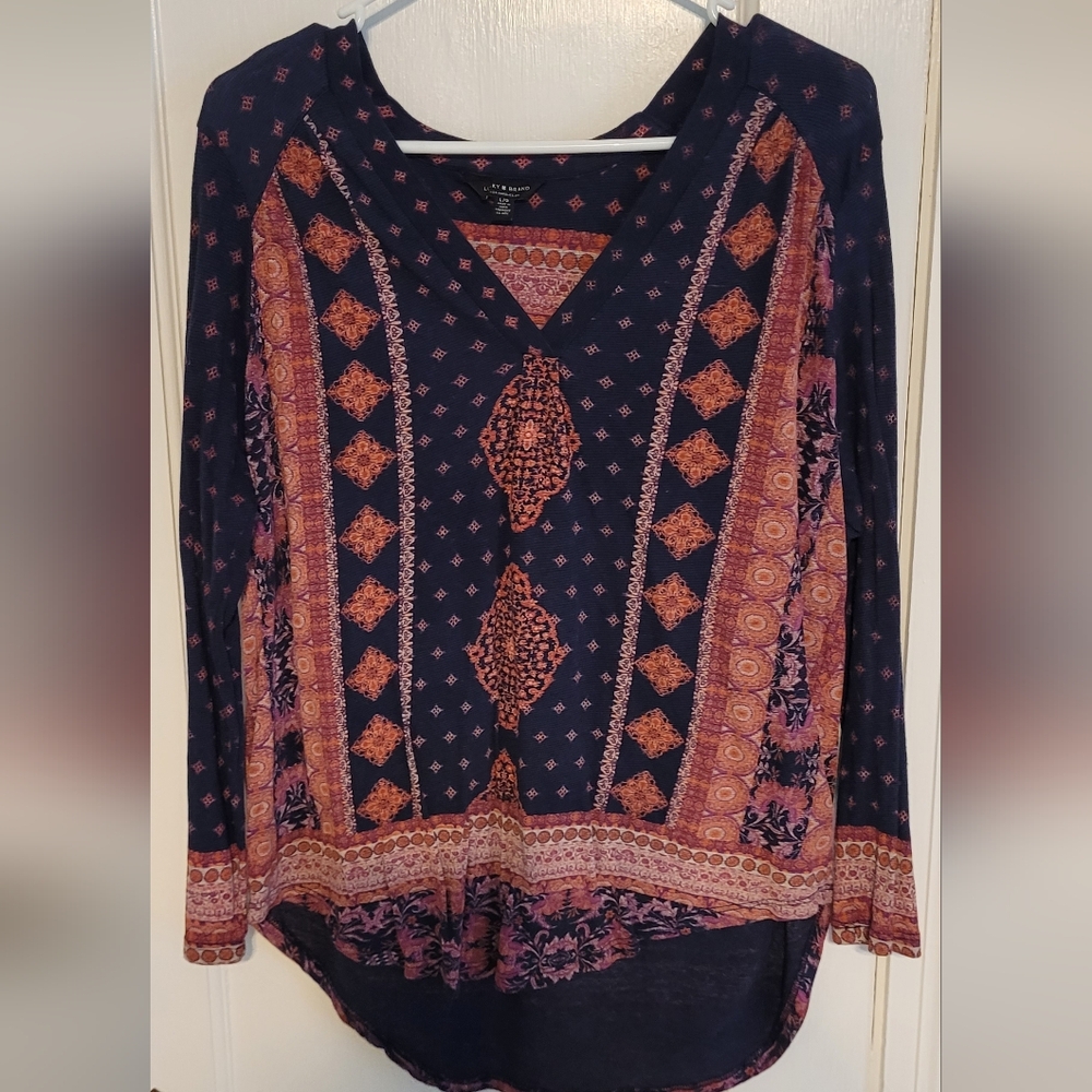 Lucky Boho Blue & Orange Top, Sz L Like New
